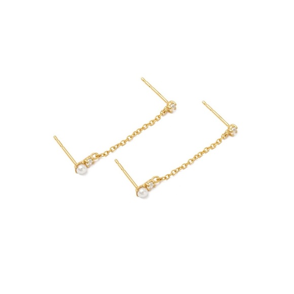 Julia Double Studs Elegant Gold Chain Earrings - Picture 2 of 5